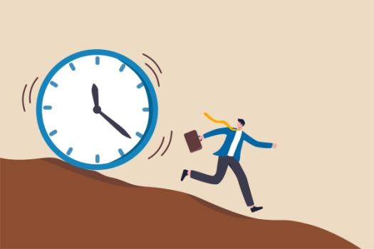 Illustration of man running away from clock