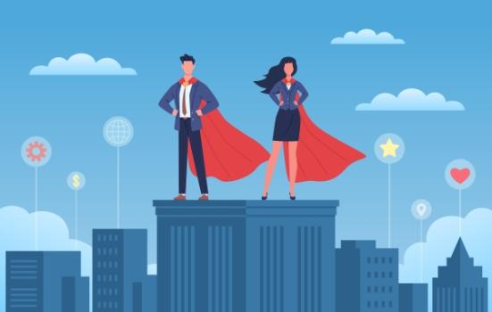 Super business man and woman