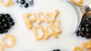 Pay Day words floating in cereal