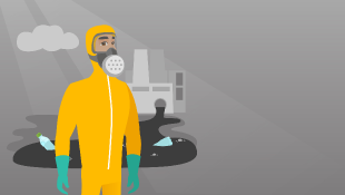 Illustration of person in chemical suit