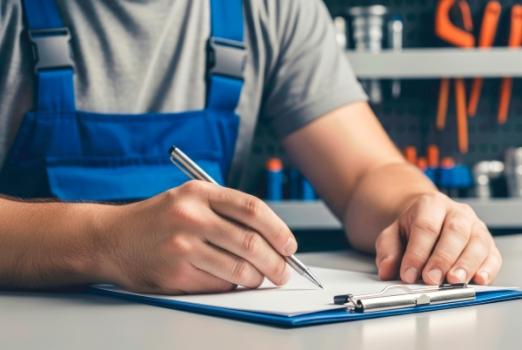 Worker filling out form