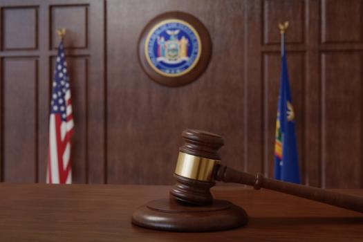 New York emblem in courtroom