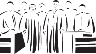 Judges behind bench illustration