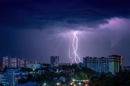 Lighting strike on building