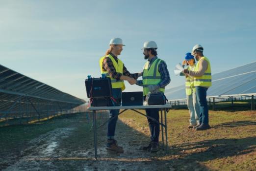 Workers on solar project site