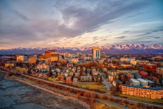 Sunset view of anchorage, Alaska