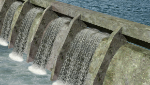 Water flowing down dam