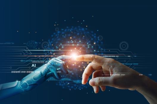 Human hand touching robotic hand
