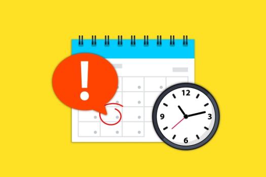 Deadline on calendar exclamation point clock
