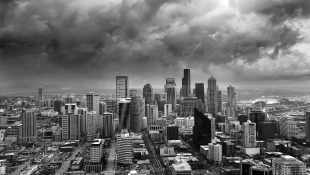 dark storm above urban area