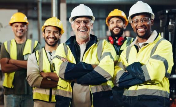 Construction workers smiling